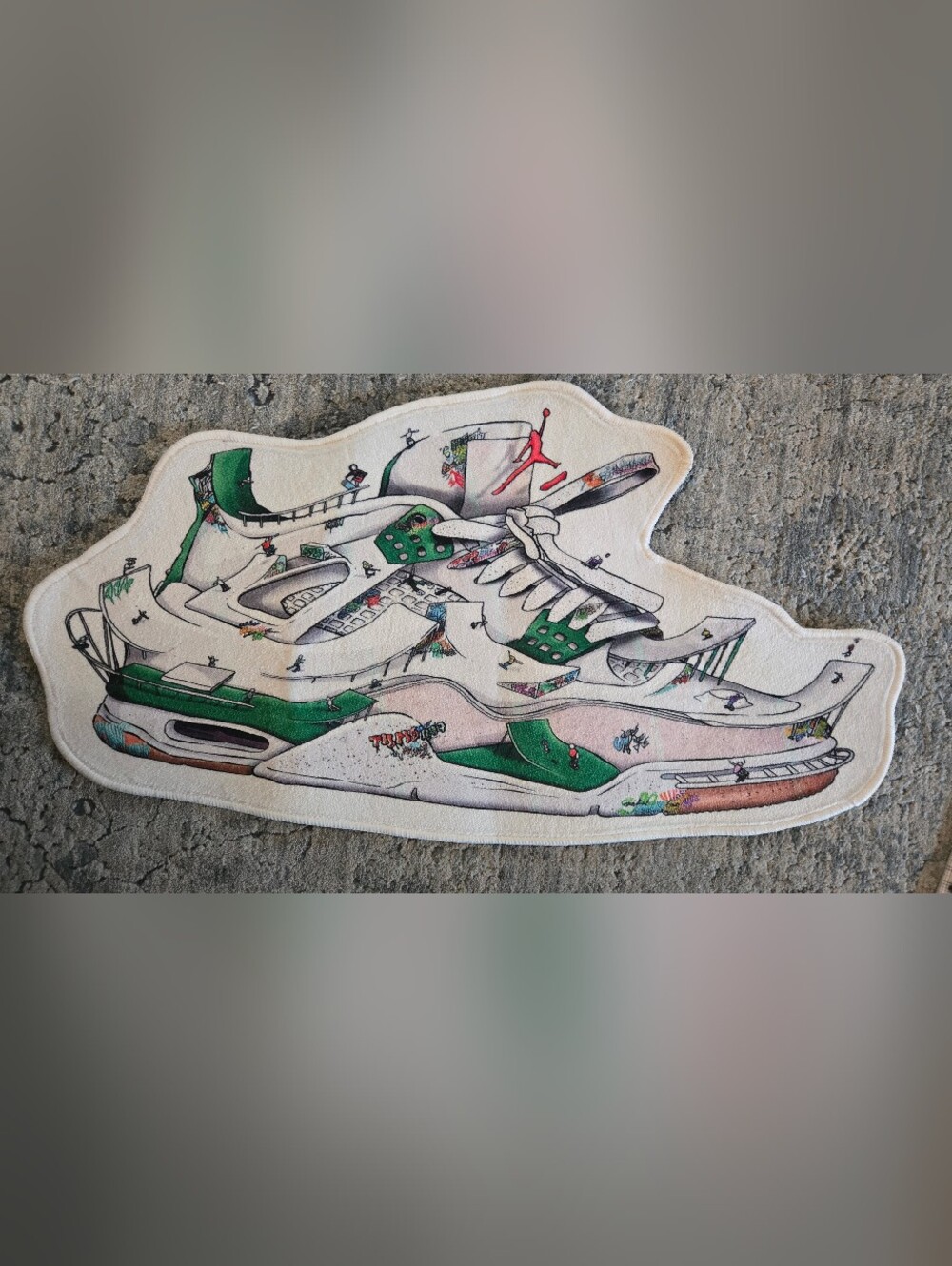 Jordan Sneaker Art Rug- White & Green